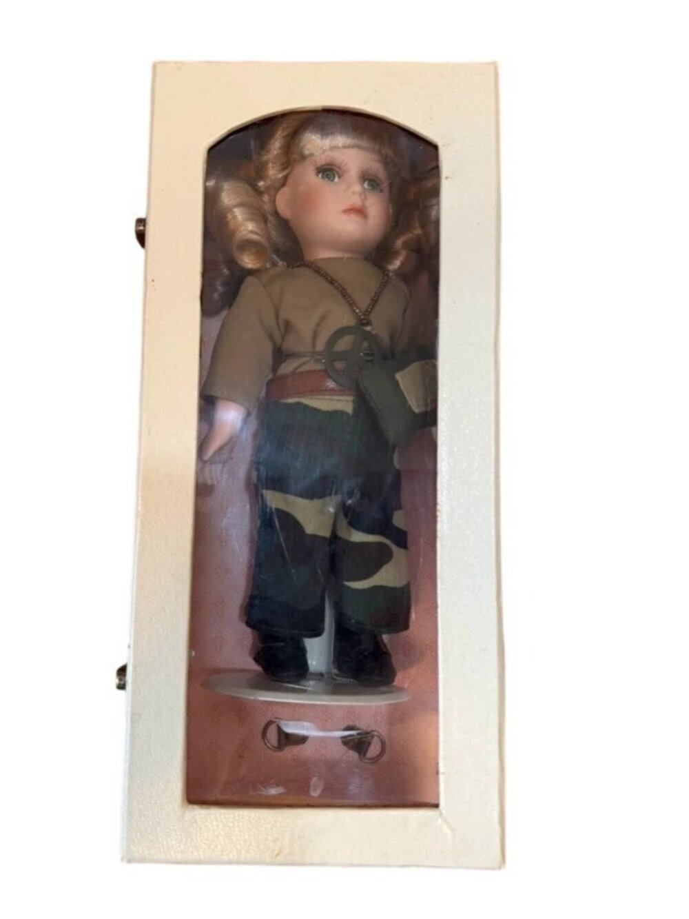 Vintage Porcelain Doll Collector’s Choice Army Camouflage Hippie Peace Dan Dee U